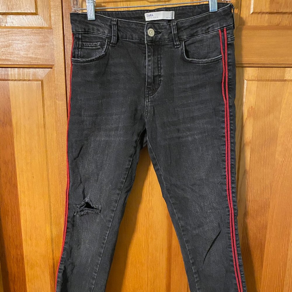 ZARA High Waisted Racing Stripe Jeans